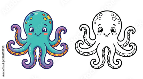 Cute Octopus Cartoon Coloring Pages for Kids Activity