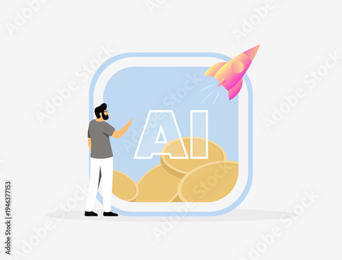 Ai startup ideas, generative tools business opportunities, smart app creators workflow, making money with artificial intelligent software, driven development concept, modern vector illustration