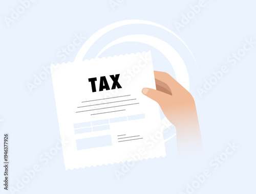 Tax document receipt, income tax form paper, financial payment receipt, personal tax declaration slip, accounting expense proof, modern flat infographic design, vector illustration