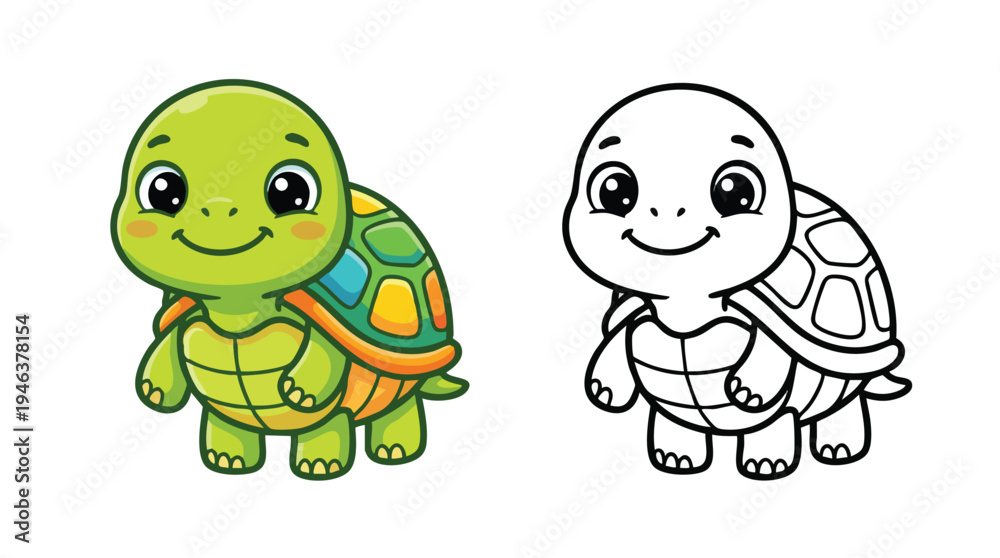 Obraz premium Coloring Book Page Featuring a Cute Turtle in Cartoon Style