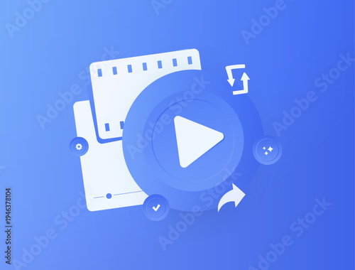 Landscape to vertical video conversion, horizontal footage resize for social media, portrait format optimization process, mobile content reframing workflow, smart cropping tool vector illustration