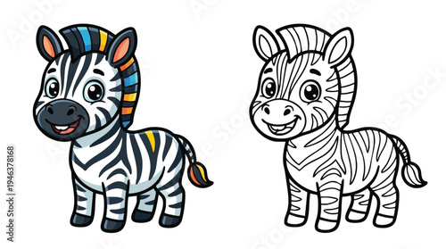 Cute Happy Baby Zebra Cartoon Character Coloring Page