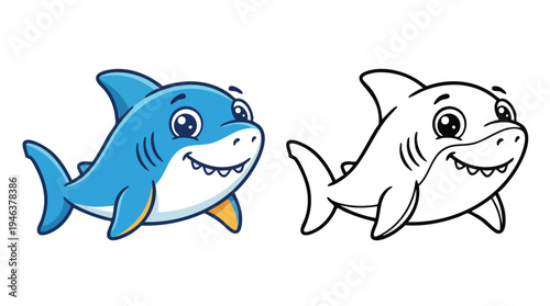 Little Shark Coloring Page for Kids Cartoon Character