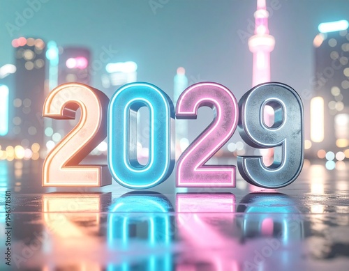 In 2029, the future is now. Blinding neon lights reflect off wet pavement, illuminating the path forward. Embrace the digital revolution. Shape your destiny. The time is now