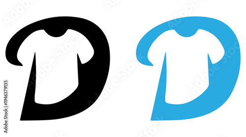 Blue letter d logo with a white t-shirt inside