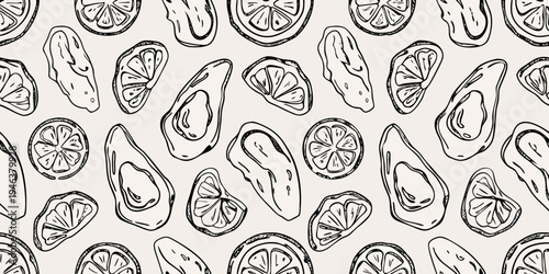 Seamless pattern of hand drawn citrus slices on a pale background