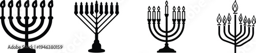 Hanukkah menorah candle icon set vector, jewish holiday symbol light flame tradition religion celebration festival design isolated graphic element set collection group for web app print.