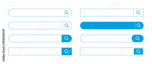 検索バーUIデザインセット（ブルー検索ボックス・Webサイト検索フォーム素材）Search Bar UI Blue