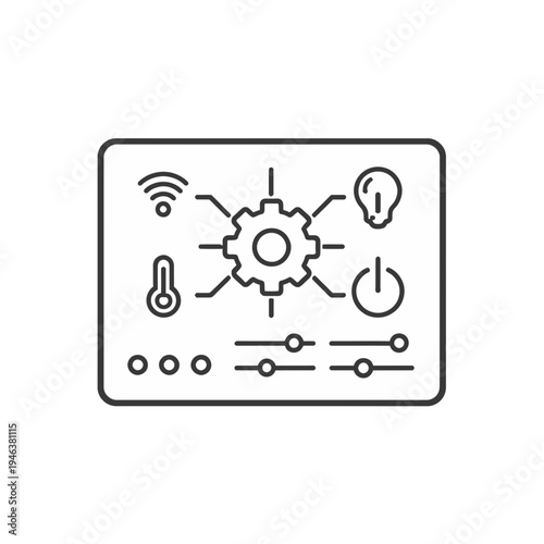 Smart Home Control Panel with Icons for Automation, Temperature, and Connectivity