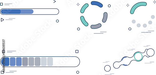 Modern loading progress bars and circular preloader indicators user interface elements vector illustration set