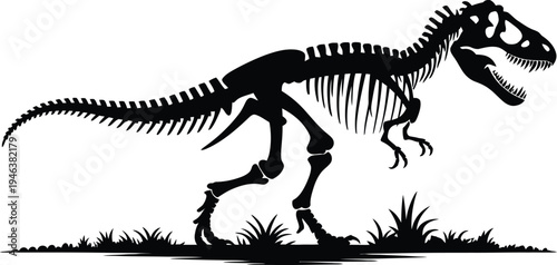 Detailed Tyrannosaurus Rex Skeleton Silhouette Standing Outside
