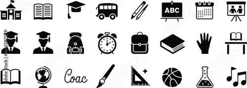 Collection of black and white related to education and learning activities school