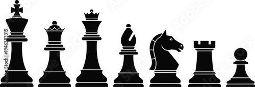 Chess pieces silhouette set including king queen bishop knight rook pawn strategy board game vector illustration collection