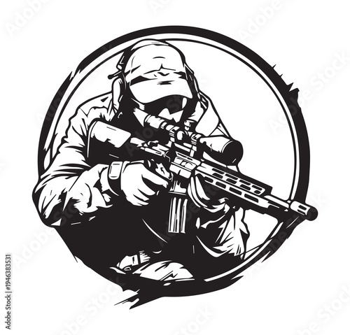 Army Sniper man Logo Vector Art Icons Illustrations