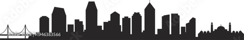 City skyline silhouette panorama with bridge, skyscrapers and mosque landmark, black vector illustration isolated for urban architecture, travel destination, metropolitan landscape 
