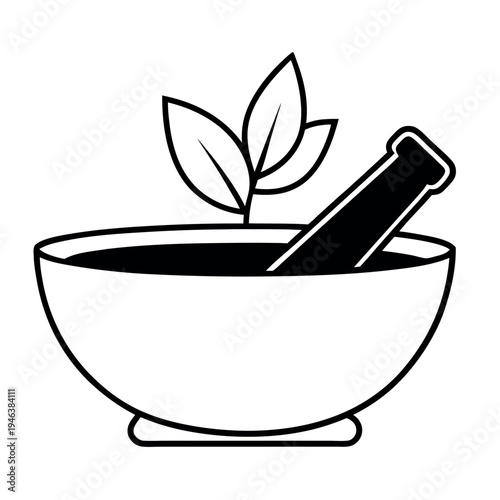 Mortar and pestle with herbs