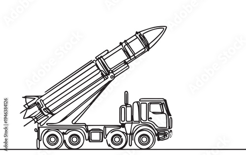 Mobile launch rocket system missile vehicle ballistic missile launcher vector illustration Art