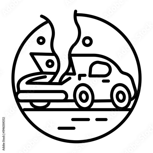 A linear icon showing a car breakdown