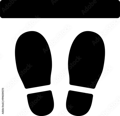 靴の足跡と停止線のモノクロアイコン