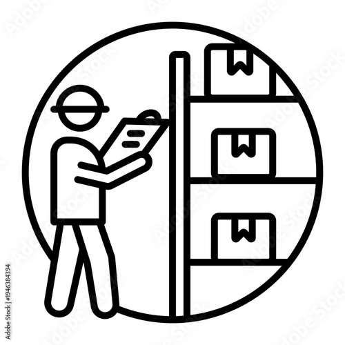 A linear icon showing a character checking stock