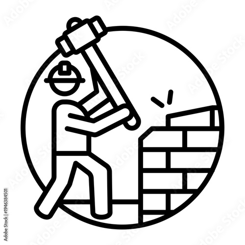 Line style icon depicting wall demolish