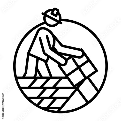 Line style icon depicting roof installation