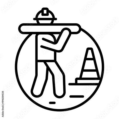 A linear icon showing a construction worker
