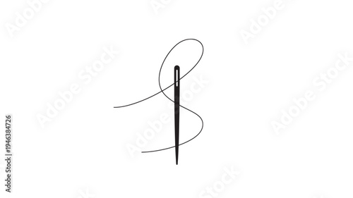 Needle and thread icon with a simple, elegant loop of thread suggesting sewing or repair on a clean white background.