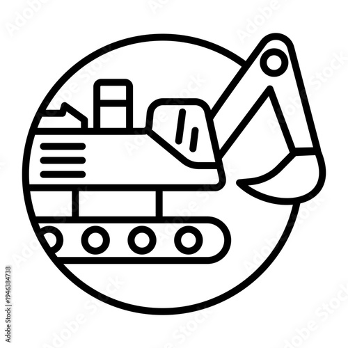 A linear icon showing a crawler excavator