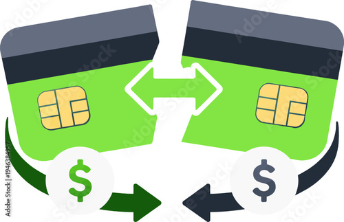 Credit card transfer icon representing digital financial exchange, banking transaction flow, and fintech transfer interface for mobile payment applications and ecommerce platforms