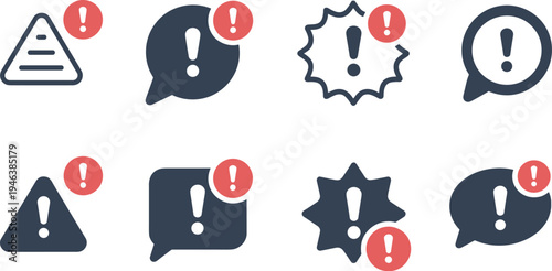 Alert icons illustration, warning symbols, exclamation mark design, notification badge, digital communication, user interface concept, caution graphic art