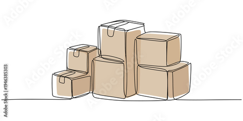 3D illustration of vintage suitcase and film camera with cardboard box style objects and geometric shapes in a brown business themed composition
