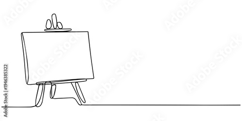 Wooden easel holding a blank canvas for art, presentation or signage concept