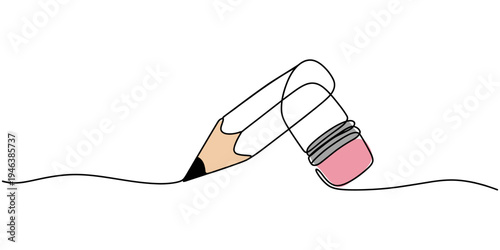 Pencil and eraser on paper with office and art tools