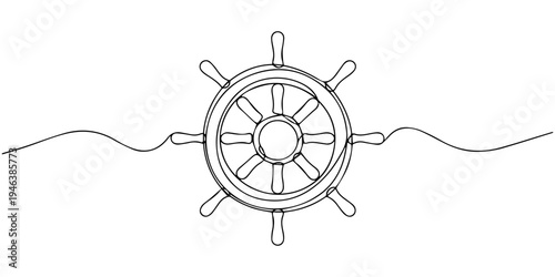Steering wheel vector icon of ship helm with nautical and vintage design