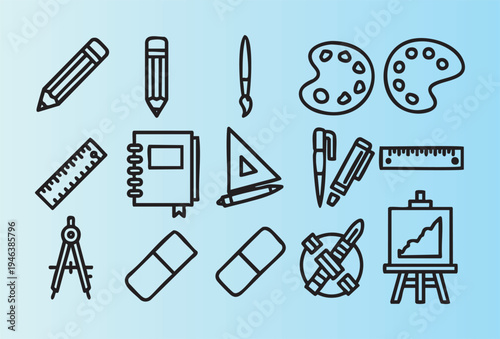 Handdrawn school and art supplies icons collection