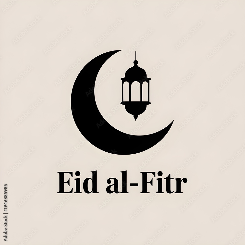 Obraz premium Minimalist Eid al Fitr Vector Illustration with Crescent Moon and Lantern on Pastel Background