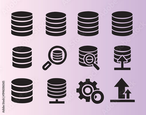 Modern database and server storage icons collection for technology themes