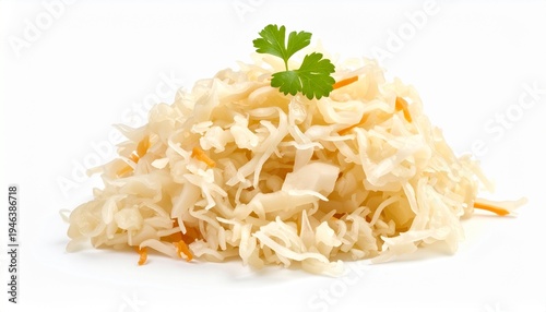 homemade fermented white cabbage sauerkraut with fresh parsley garnish