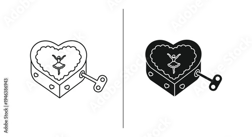 Heart shaped music box with key