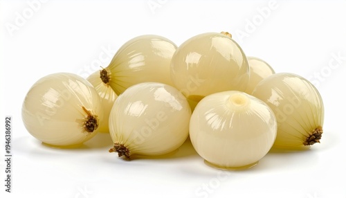 pickled white pearl onions on white background