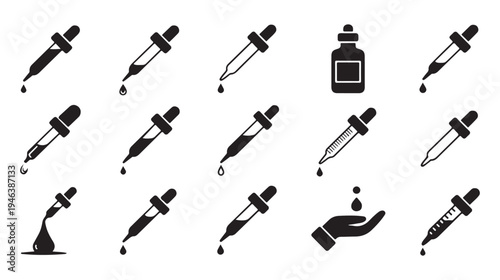 Set of dropper icon collection, chemical dropper and medical pipette symbol, simple flat vector illustration