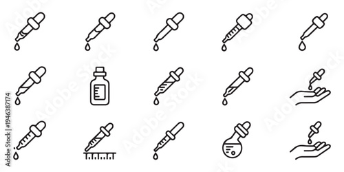 Set of dropper icon collection, chemical dropper and medical pipette symbol, simple flat vector illustration