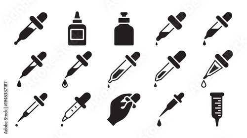 Set of dropper icon collection, chemical dropper and medical pipette symbol, simple flat vector illustration