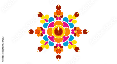 Vibrant Traditional Indian Mandala Design Featuring Symmetrical Flowers, Colors, and Cultural Patterns of Spiritual Harmony
