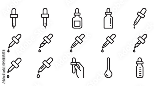 Dropper icons set isolated on white background. medical pipet with fluid drop vector collection