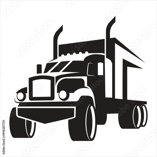 Heavy duty dump truck silhouette, industrial transport vehicle
