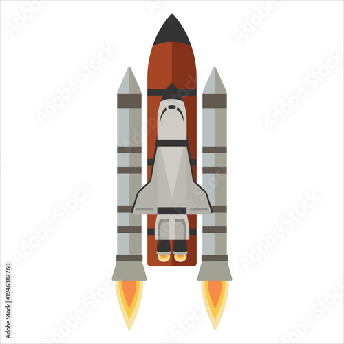 Space shuttle rocket with booster engines during vertical launch