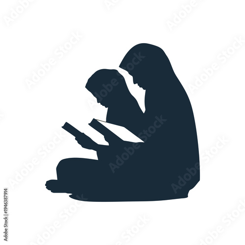 vector silhouette of a person reading the Quran