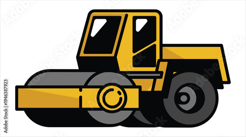 Industrial road roller machine illustration for construction site